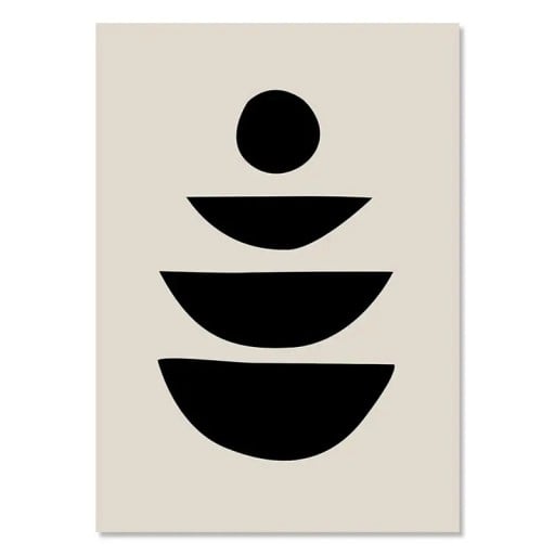 Geometrisk plakat til væg halvcirkler 30 × 40 cm tryk på lærred sort-beige minimalistisk abstrakt dekoration til indretning uden ramme