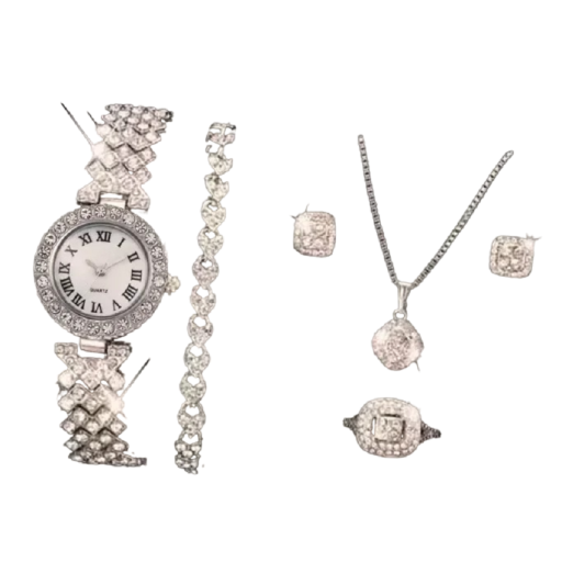 Geschenkset für Damen, 5-teilig: Uhr, Halskette, Ohrringe, Armband und Ring