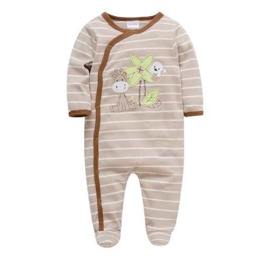 Gestreifter Baby-Overall mit Giraffe Babystrampler für Jungen aus weicher, atmungsaktiver Baumwolle Neugeborenen-Pyjama zum Schlafen beige mit Beinen