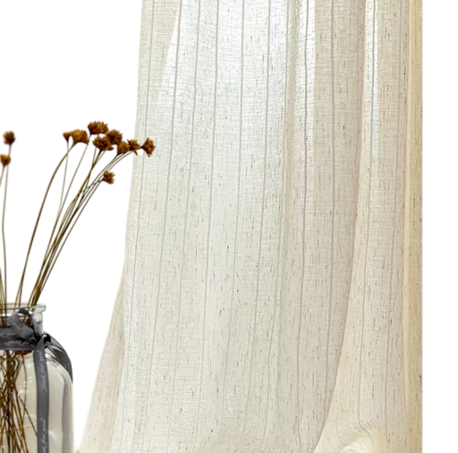 Gestreifter cremefarbener Vorhang 180 × 233 cm Polyester Leinenoptik leichter Dekorationsvorhang für Fenster und Balkontüren