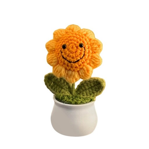 Gestrickte Pflanze lächelnde Sonnenblume im Topf 12 cm Wollfaden gelb grün Dekoration für Tisch und Regal