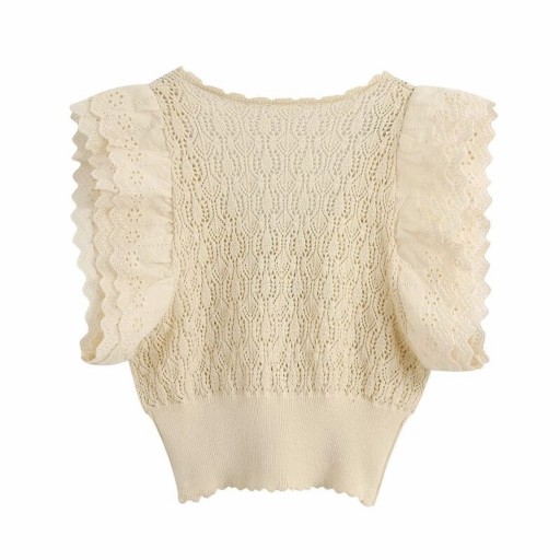 Gestricktes Crop-Top für Damen mit Rüschen