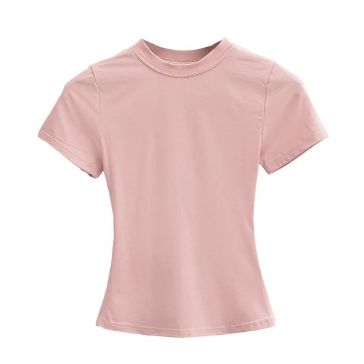 Getailleerd T-shirt met korte mouwen voor dames Eenvoudige ronde hals Elegante elastische top voor casual gebruik Modieus T-shirt met strakke pasvorm