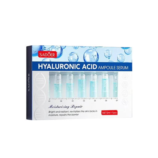 Gezichtserum met hyaluronzuur in ampullen 7 × 2 ml voor revitalisatie van de huid, hydratatie en verlichting van de huid, gemakkelijk opneembaar