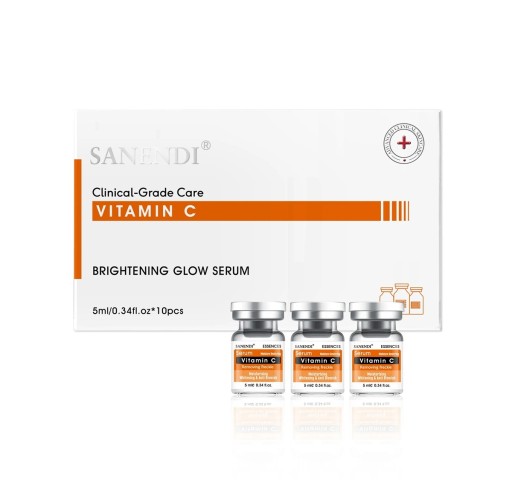 Gezichtserum met vitamine C in ampullen 10 × 5 ml voor revitalisatie en verheldering van de huid, cosmetische huidverzorging in de dagelijkse routine
