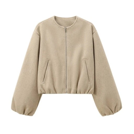 Giacca autunnale da donna con zip Taglio ampio Maniche lunghe con elastico Giacchino elegante con tasche Soprabito elegante