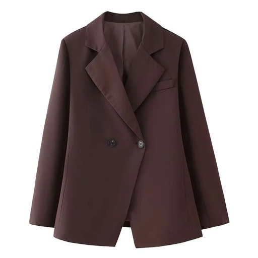 Giacca da donna marrone con colletto e tasche Giacca elegante monocolore con bottoni in poliestere Giacchino stiloso per la stagione autunnale