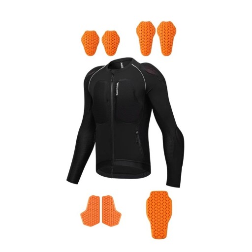Giacca da moto da uomo nera con zip e protezioni per petto, schiena, spalle, gomiti e elementi riflettenti WOSAWE