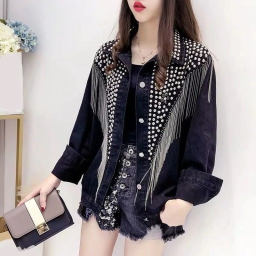 Giacca di jeans da donna decorata A1831