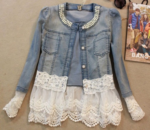 Giacca di jeans elegante da donna con pizzo