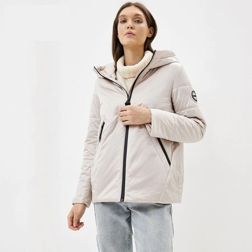 Giacca imbottita da donna con cappuccio per primavera e autunno Tasche oblique con zip Tasca interna Vestibilità più ampia sui fianchi