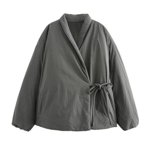 Giacca invernale da donna con scollo a V Giacca elegante in poliestere Chiusura laterale con lacci Vestibilità comoda Cappotto invernale alla moda