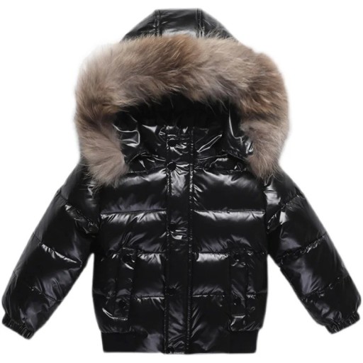 Giacca invernale per bambini con zip e bottoni, cappuccio con pelliccia e tasche, Unisex, caldo cappotto in cotone e piuma con fibra
