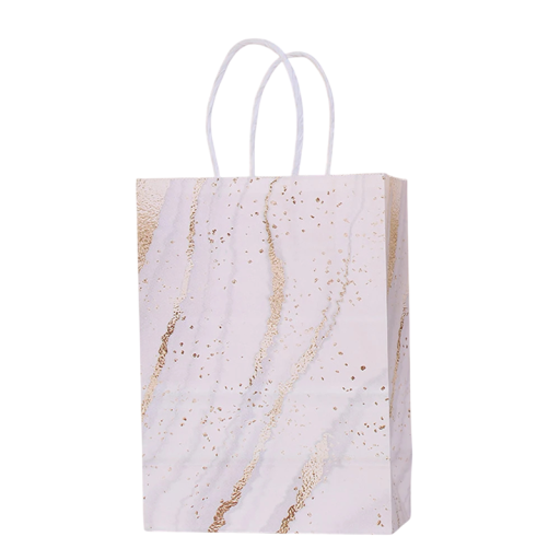 Gift Bags 5 pcs 21 x 15 x 8 cm Marble Design Beige with Gold Pattern Kraft Paper with Handles for Birthdays and Weddings