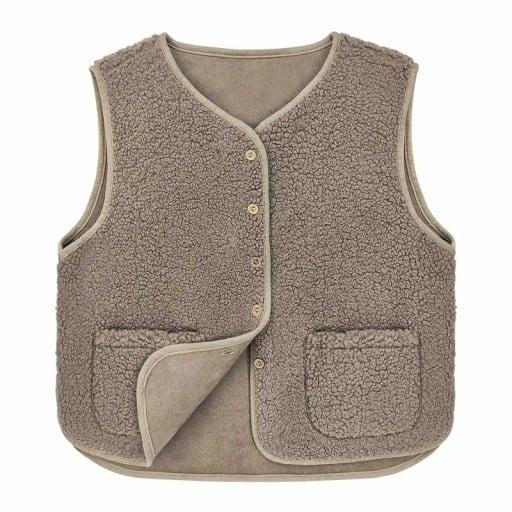 Gilet da donna con bottoni e tasche senza maniche in poliestere cotone superficie strutturata per uso quotidiano e stratificazione