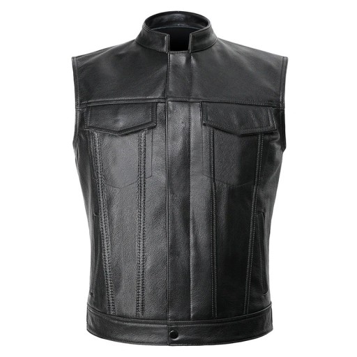 Gilet da motociclista da uomo in PU pelle monocolore nero per andare in moto, stile biker e uso quotidiano