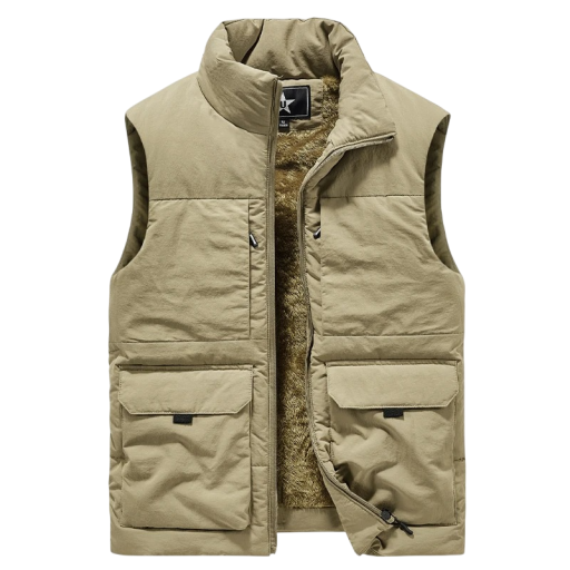 Gilet da uomo imbottito con tasche e colletto con zip in poliestere per escursioni, pesca e uso quotidiano in climi più freschi