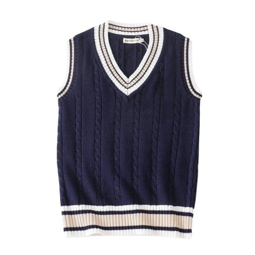 Gilet da uomo lavorato a maglia con scollo a V in poliestere e cotone senza maniche per stratificazione sopra una camicia