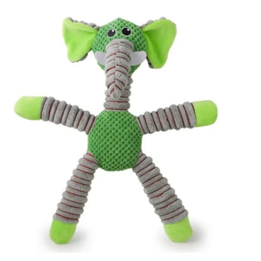 Giocattolo di peluche per cani elefante verde resistente con squeaker strumento da masticare per la pulizia dei denti e gioco interattivo 40 x 32 cm