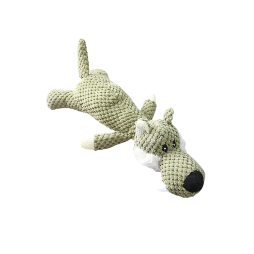 Giocattolo di peluche squeaker per cani a forma di lupo 40 cm giocattolo interattivo resistente da masticare in poliestere e cotone per cani piccoli