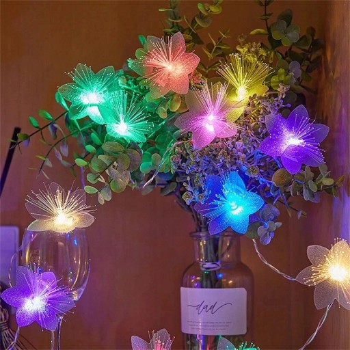 Girland LED izzó virágokkal 3x AA elem Dekoratív lámpák otthonra Fényvirág lánc Elegáns fénylánc 2m 10 LED