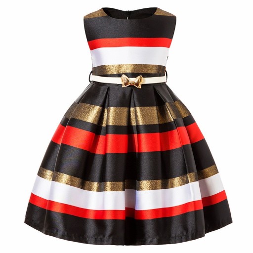 Girls' Evening Dress with Stripes and Belt J1288