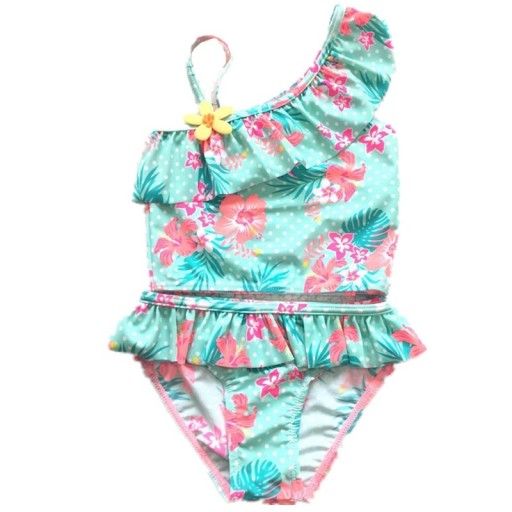 Girls' Floral Bikini with One Strap and Skirt