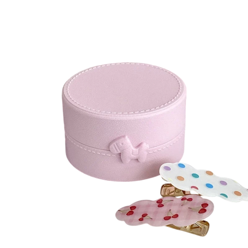Girls' Round Storage Box with Pony Design 8x4.8 cm Plastic Portable Box for Small Items and Hair Accessories