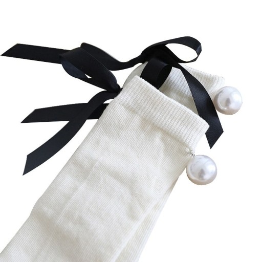 Girls' Socks with Bow and Pearls