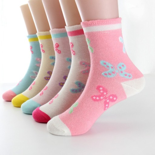 Girls' Socks with Flowers - 5 Pairs
