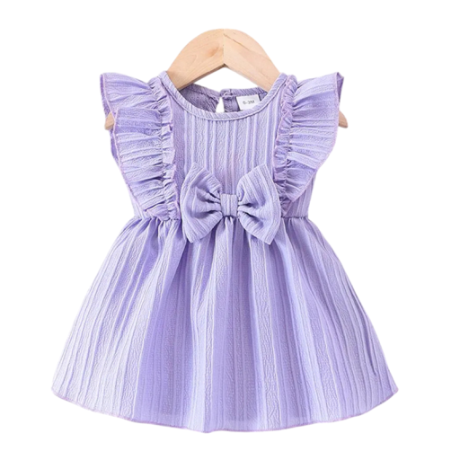 Girls' Summer Dress with Ruffles on the Shoulders and Bow with Short Sleeves and Round Neckline for Infants for Summer and Celebrations