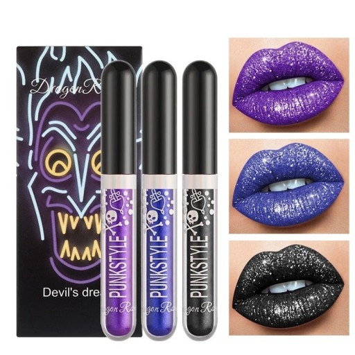 Glanzende lippenstiftset, glitter, waterdichte lippenstift, langdurige lippenstift, 3 stuks