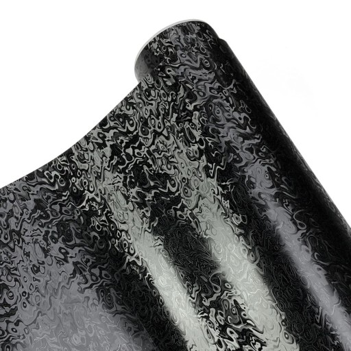 Glanzende zwarte autofolie 50x150 cm met effect van gehamerd carbon