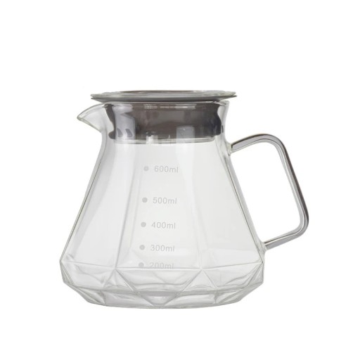 Glas kanna för kaffe och te med lock 600 ml borosilikatglas genomskinlig karaff med handtag för servering av drycker
