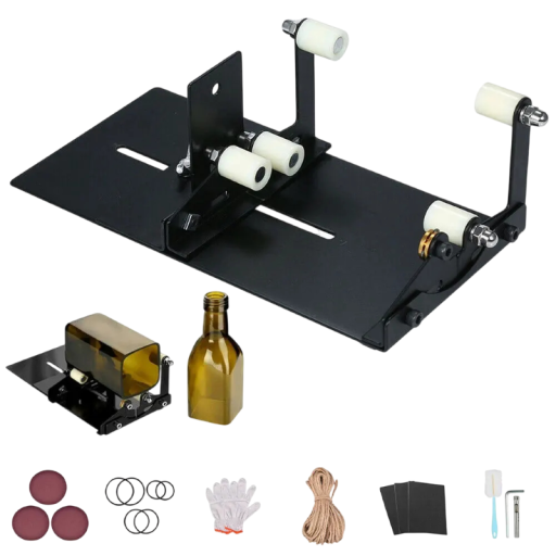 Glasflaskeskærer 19 stk sæt justerbar holder 22,5×11,5×8 cm rustfrit stål sort til DIY skæring af flasker