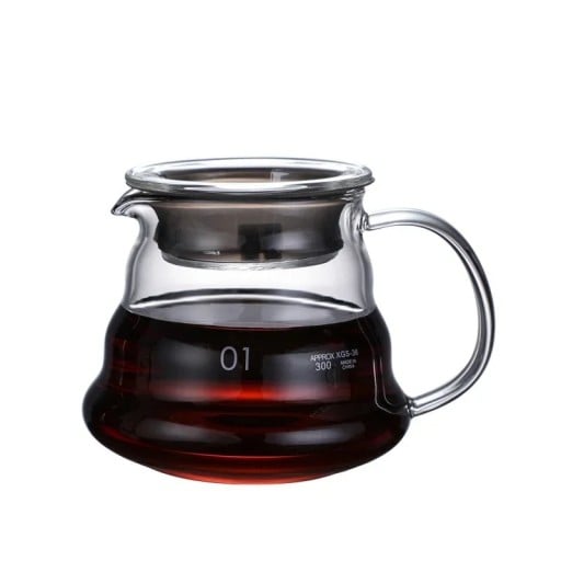 Glaskande til kaffe og te 360 ml med låg silikonebånd varmebestandigt glas håndtag mod forbrænding til servering