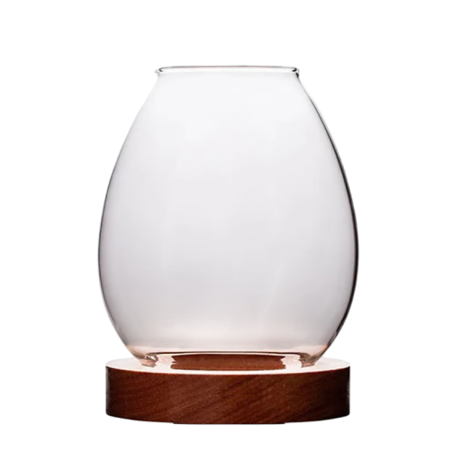 Glass Candle Holder 10.5 × 8 × 4 cm Retro Windproof Candle Cover Round Candle Holder with Wooden Base Wedding Decoration Home Ornament