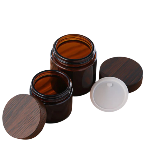 Glass Cream Jar with Wooden Lid 50 g Brown Glass Plastic Inner Lid Brown Cosmetic Container for Balms and Ointments