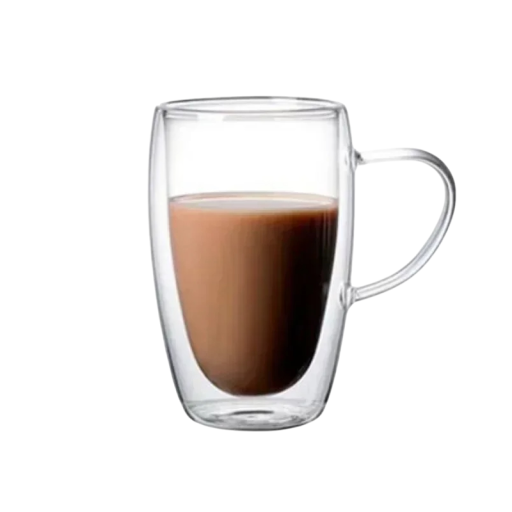 Glass Mug with Double Wall 450 ml Transparent Cup with Handle Thermal Glass for Tea, Espresso, Cappuccino Elegant Serving of Hot Drinks