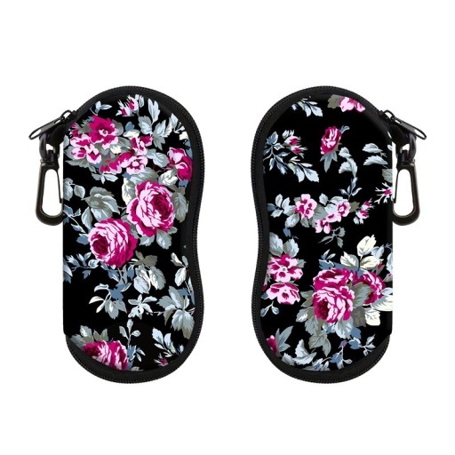 Glasses Case 17.9 x 8.5 cm Design: Peony Floral Print Zip Closure Clip Hook Protective Glasses Case