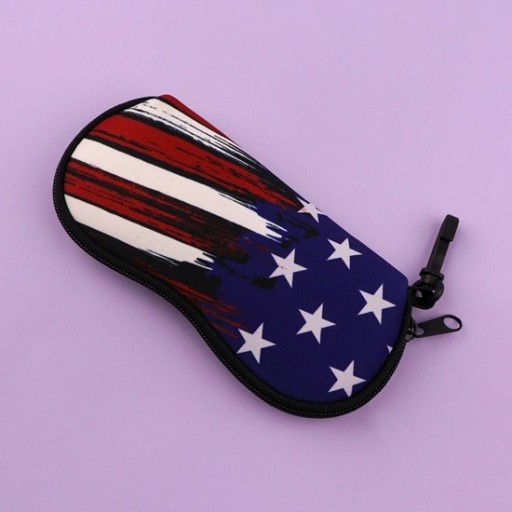 Glasses Case 17.9 x 8.5 cm with American Flag Design Zip Case with Carabiner Protective Cover for Sunglasses and Prescription Glasses for Travel