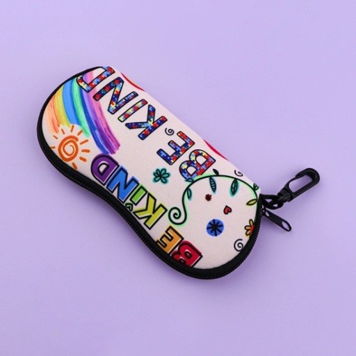 Glasses Case 17.9 x 8.5 cm with Rainbow and Positive Motif Colourful Case Sun Flowers Carabiner Zip Fastening
