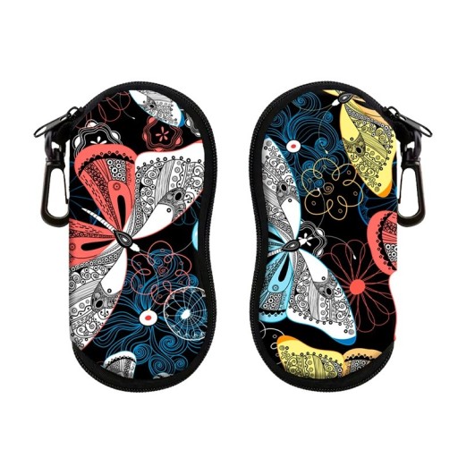 Glasses Case 17.9 x 8.5 cm Zip with Carabiner Colourful Butterfly Pattern Designer Case Protective Glasses Case