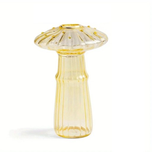 Glazen decoratieve vaas 12 cm Geel Elegante stijl Paddenstoelvorm Transparant glas Retro accessoire