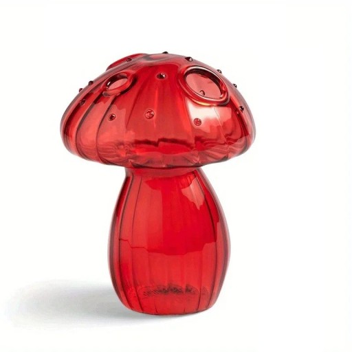 Glazen decoratieve vaas 12 cm Rood Modern design Paddenstoelvorm Glanzende afwerking Mondgeblazen glas