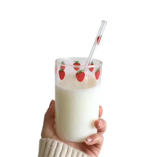 Glazen glas met rietje aardbeienmotief 300 ml Glazen mok voor dranken transparant glas met aardbeienmotief voor drinken