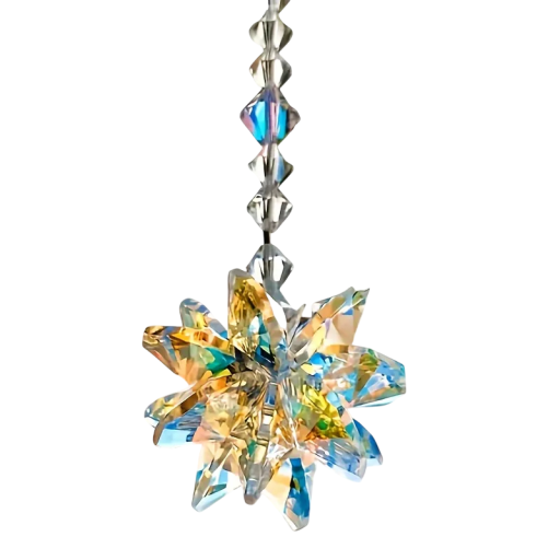 Glazen hangdecoratie voor het raam in de vorm van een ster 15 cm glas blauw-geel decoratie om op te hangen in het interieur