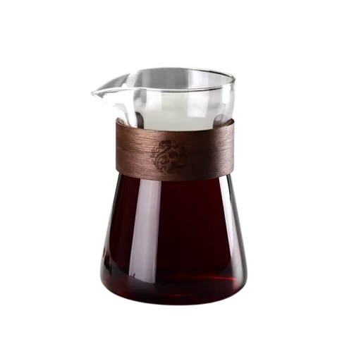 Glazen karaf voor koffie 500 ml borosilicaatglas met houten rand transparant voor het serveren van koffie