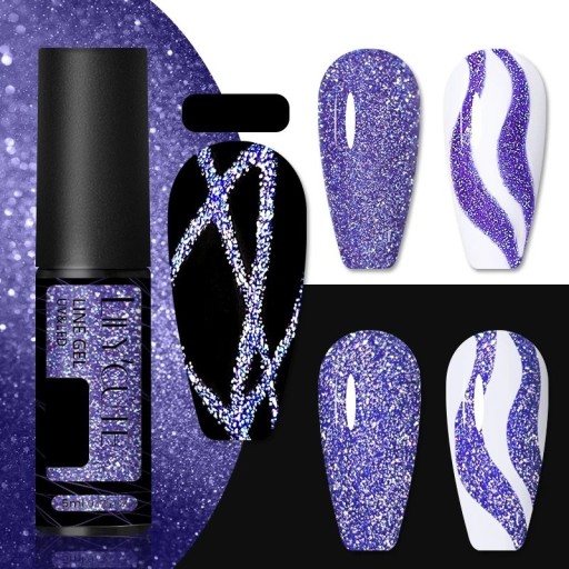 Glitter-kynsilakka ohuiden viivojen luomiseen Geelilakka glitterillä Pitkäkestoinen geelilakka terävällä ohuella siveltimellä