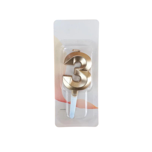 Glittering Gold Cake Candle Number 3 5 x 3.5 cm Birthday Candle with Number for Celebrations, Anniversaries and Cake Decoration